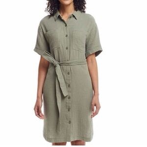 Weatherproof Vintage Ladies' Gauze Dress with belt Size S olive green
